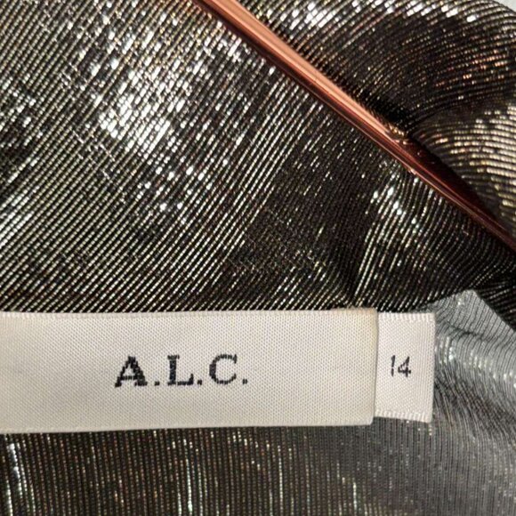 A.L.C. Women Love Sander Top Silky Chic Blouse Metallic Gray Size 14 - Picture 6 of 13